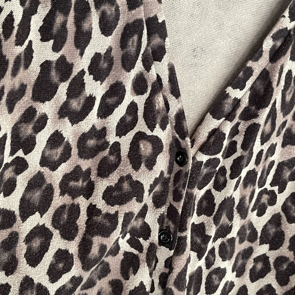 Vintage V-neck cardigan leopard print gray & black 3X - Picture 9 of 9